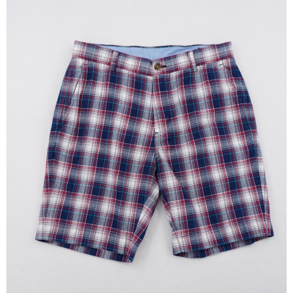 Brooks Brothers Plaid Shorts Men's 32 Cotton Flat Front Red Blue